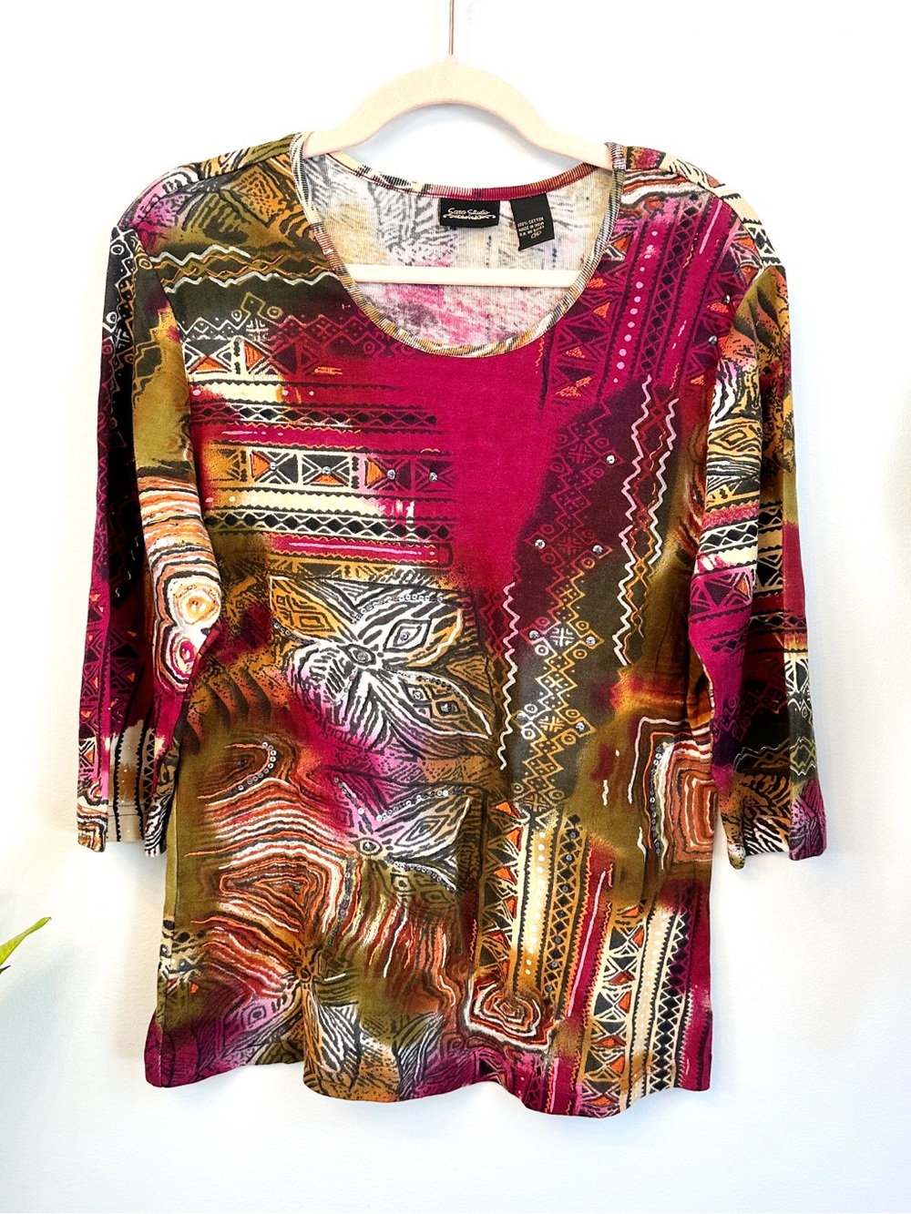 Y2K Tuscan Mom Bohemian Cotton Blouse, Abstract Artist Sara Studio Shirt B3